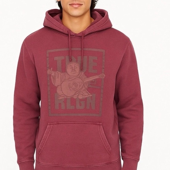 True Religion Buddha Classic Logo Pullover Hoodie Maroon Adult Size Small Unisex - Picture 1 of 11
